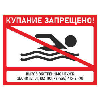 Знак «Купание запрещено!», БВ-01 (металл, 600х400 мм)